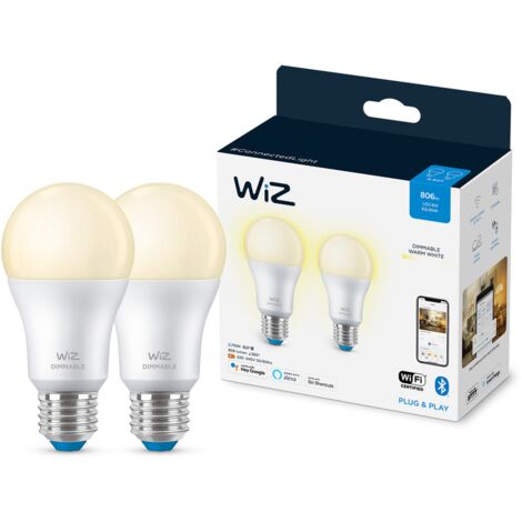 Pack 2 Bombillas Inteligentes LED E27 Casquillo Gordo 8W 806 lm A60 WiFi  + Bluetooth Regulable WIZ  2700K Blanco Cálido