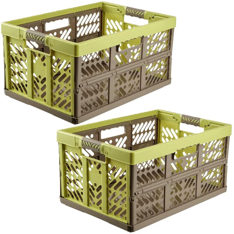 

Keeeper - Pack 2 cajas robustas plegables Ben con asas 45L en color verde y marron