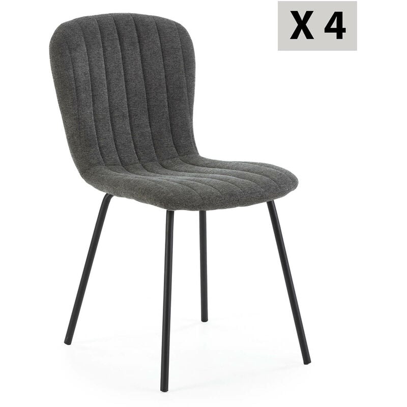 Vs Venta-stock - Pack 4 chaises Lucky recouvertes de tissu gris foncé