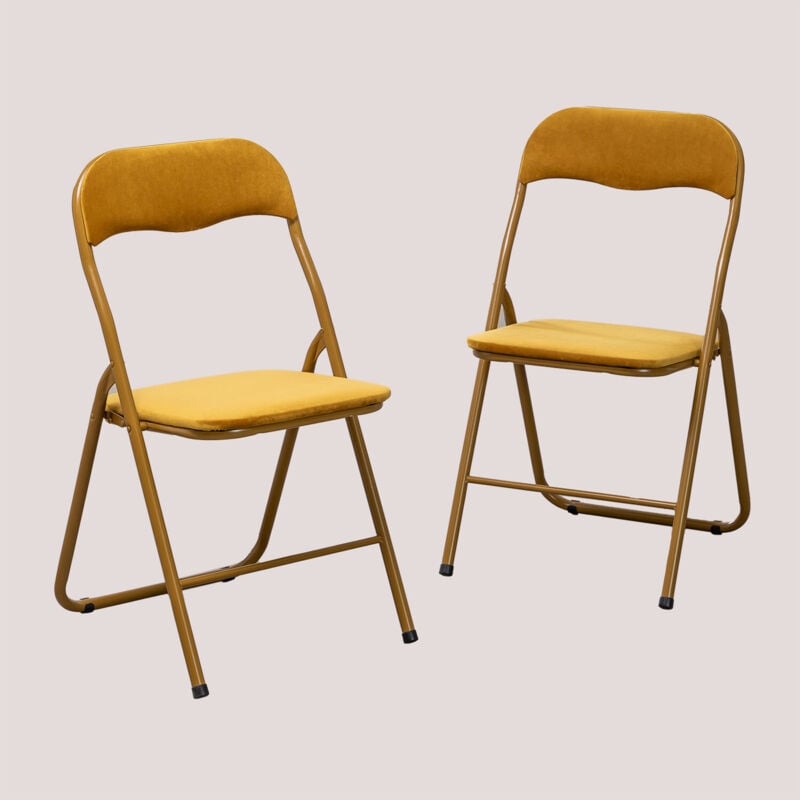 Pack 2 Chaises Pliantes en Velours Iraida Sklum Moutarde