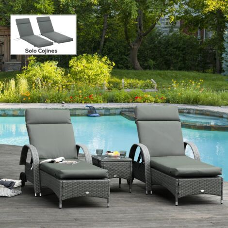 Pack 2 Cojines para Tumbona 196x55x8 cm Colchonetas SOLO para Tumbona Acolchadas de Jardín Terraza Patio Gris