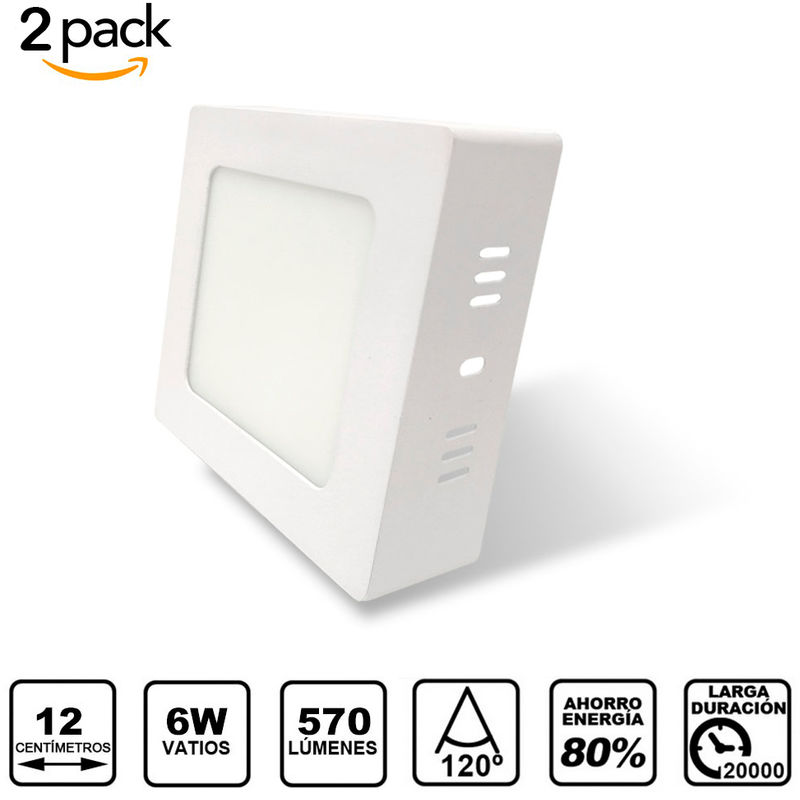 

Pack 2 Downlight LED Cuadrado de Superficie Blanco 6W con 570 Lm. 3000K Blanco Cálido