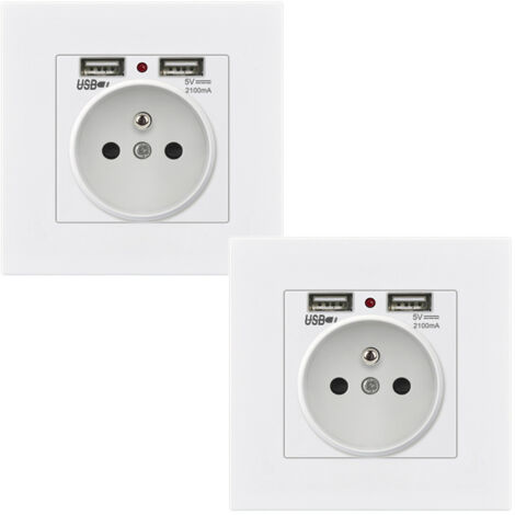 Pack 2 Enchufe con 2 USB 5V 2.1A – Toma de Corriente USB