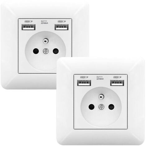Pack 2 Enchufe con 2 USB y Toma AC – Enchufe USB Empotrable