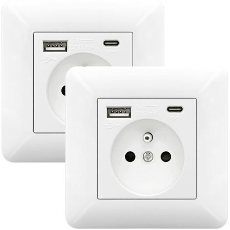 Pack 2 Enchufe con USB C y USB 16A – Toma Empotrada Carga Rápida 5V/2.1A
