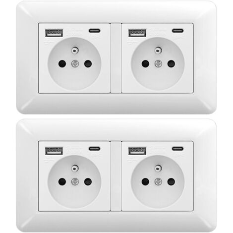 Pack 2 Enchufe Doble 16A Empotrado – 2 Tomas + 2 USB & 2 USB-C 240V
