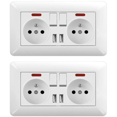 Pack 2 Enchufe Doble con Interruptor LED y USB 16A – Toma USB