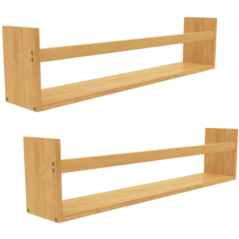 7h Seven House - Pack 2 Etagères murales en bambou Canoply 14x50x10cm 7house