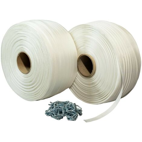 Pack 2 Flejes tejidos 13 mm x 1100 m + 250 hebillas GRATIS - Fleje textil de alta resistencia 350kg - TECPLAST PFT2