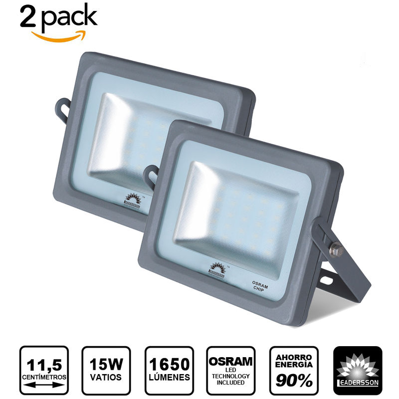 

Pack 2 Focos LED Exterior MERCURY Gris Extraplano 15W 4000K Blanca Neutra