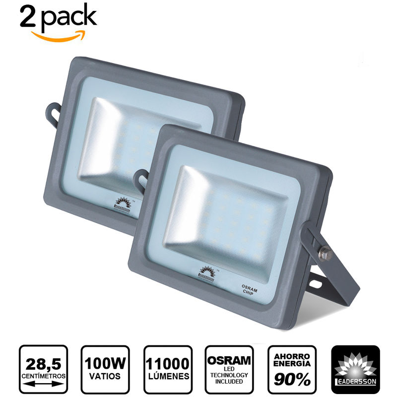 

Pack 2 Focos LED Exterior MERCURY Gris Extraplano 100W 4000K Blanca Neutra