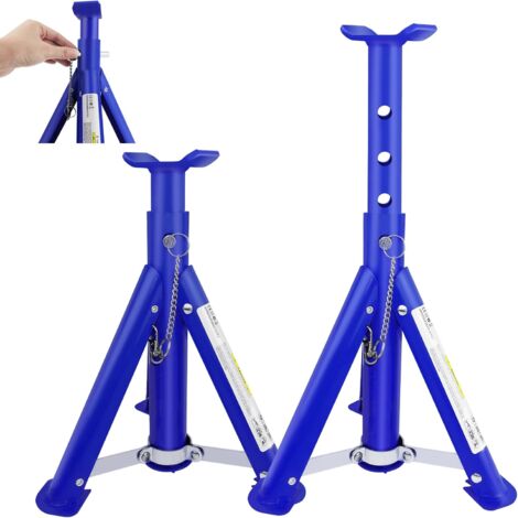 Pack-2 Heavy Duty Axle Jack Stands 3 Tonne Load Capacity, 4 Stages Height Adjustment 290mm to 408mm, for Car Lifting Repair, Easy to Fold