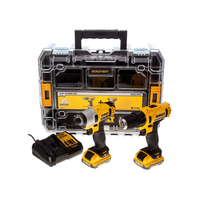Coffret DCK211D2T Perceuse visseuse Boulonneuse à chocs 10,8V 2,0Ah Li-Ion - Dewalt