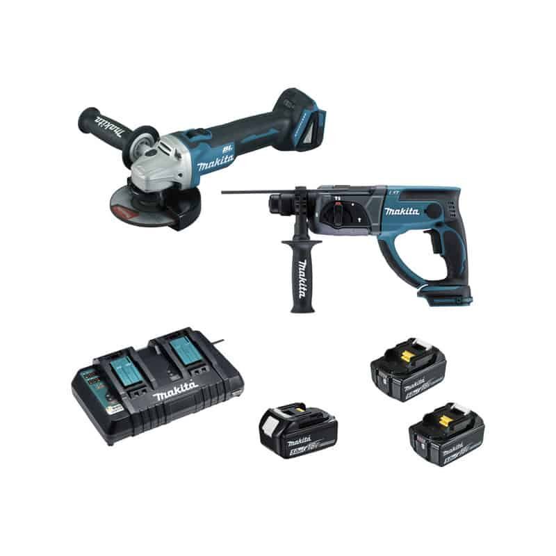 Makita Pack 18V 5Ah Meuleuse DGA504 + Perforateur DHR202