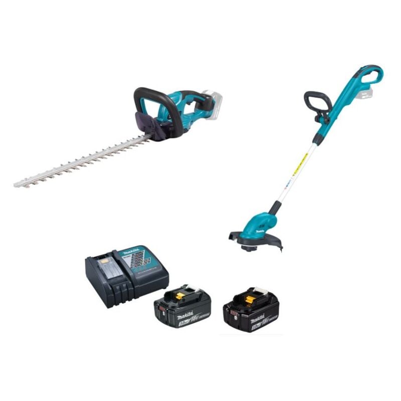 Pack 2 machines jardin Makita taille haies + coupe herbe avec batteries 3 Ah LOT0347