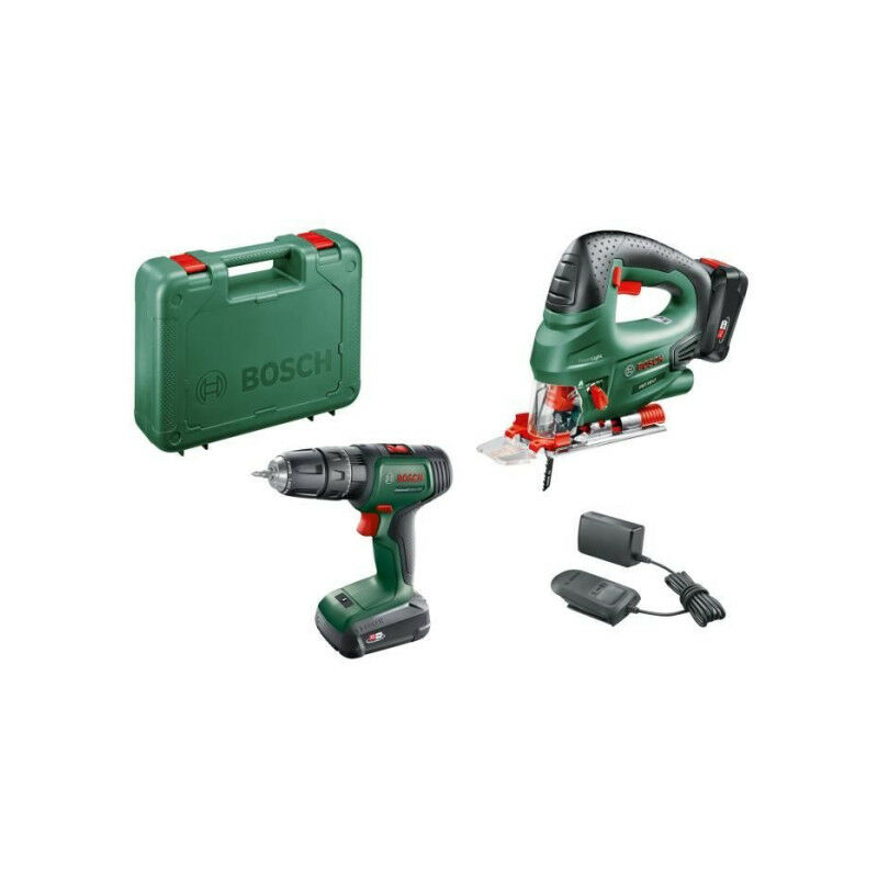 Bosch - Pack 2 outils Perceuse a percussion UniversalImpact 18 + Scie sauteuse pst 18 (2 batt, 1 chargeur, 1 coffret) - 06039D41