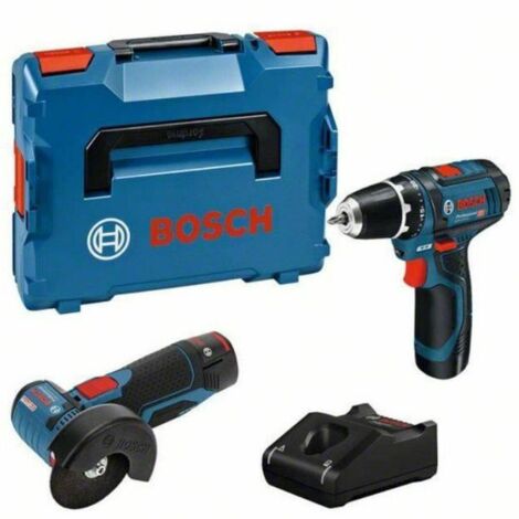 Pack 2 outils BOSCH Perceuse-visseuse GSR 12V-15 + Meuleuse angulaires GWS 12V-76 + 2 batteries 2Ah 12V + chargeur en L-BOXX
