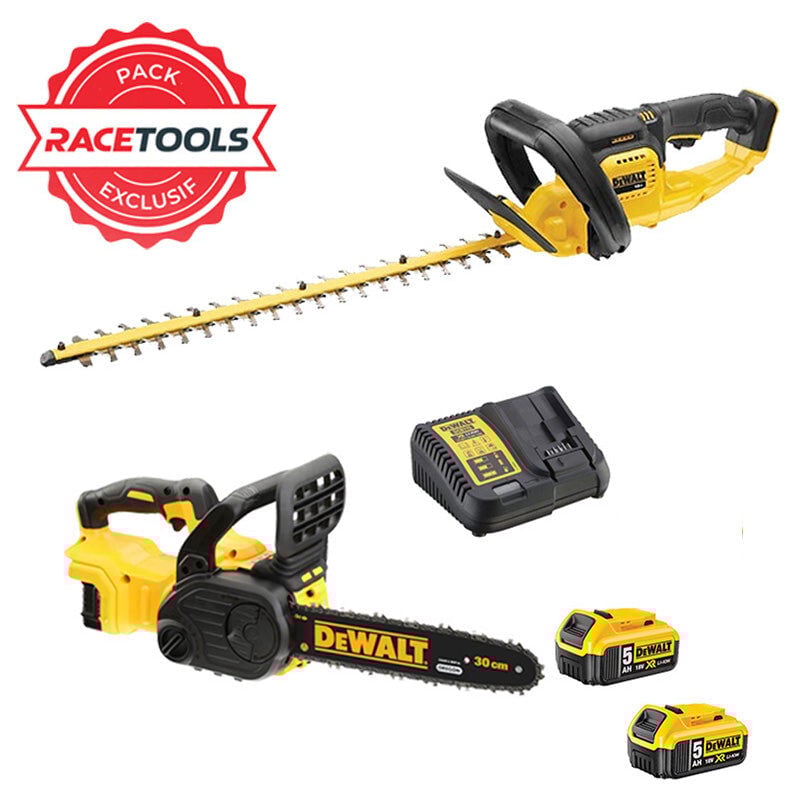 Pack 2 outils Dewalt DCKRT01GA Tronçonneuse + Taille-haie 18V + 2 batteries + chargeur