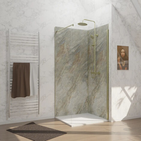 Pack 2 Paneles Murales Wood Stone 90x210 cm + Perfiles Oro Cepillado