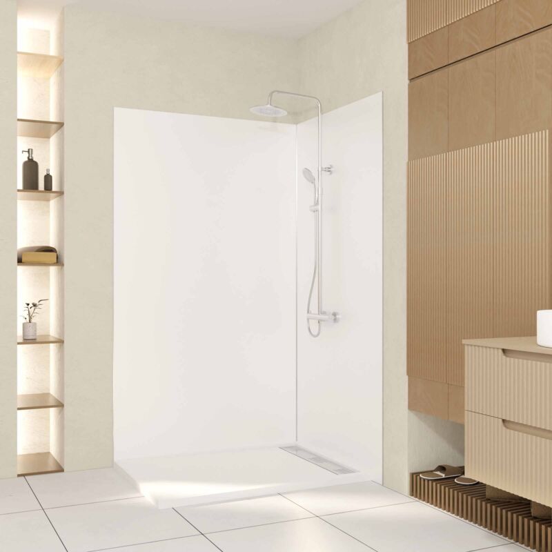 Pack 2 Panneaux Muraux en Aluminium Blanc 100+120x210 cm + Profilés Finition et Angle Chrome