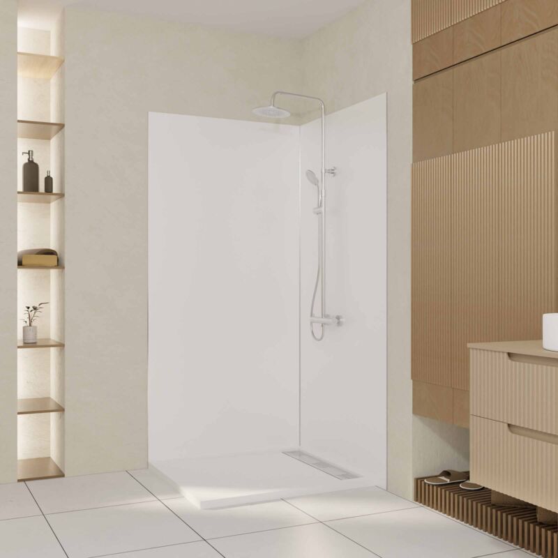 Pack 2 Panneaux Muraux en Aluminium Blanc 100x210 cm + Profilés Finition et Angle Chrome