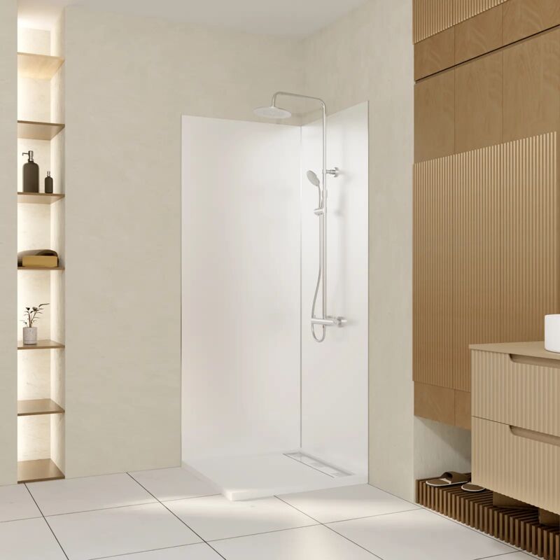 Pack 2 Panneaux Muraux en Aluminium Blanc 80x210 cm + Profilés Finition et Angle Chrome
