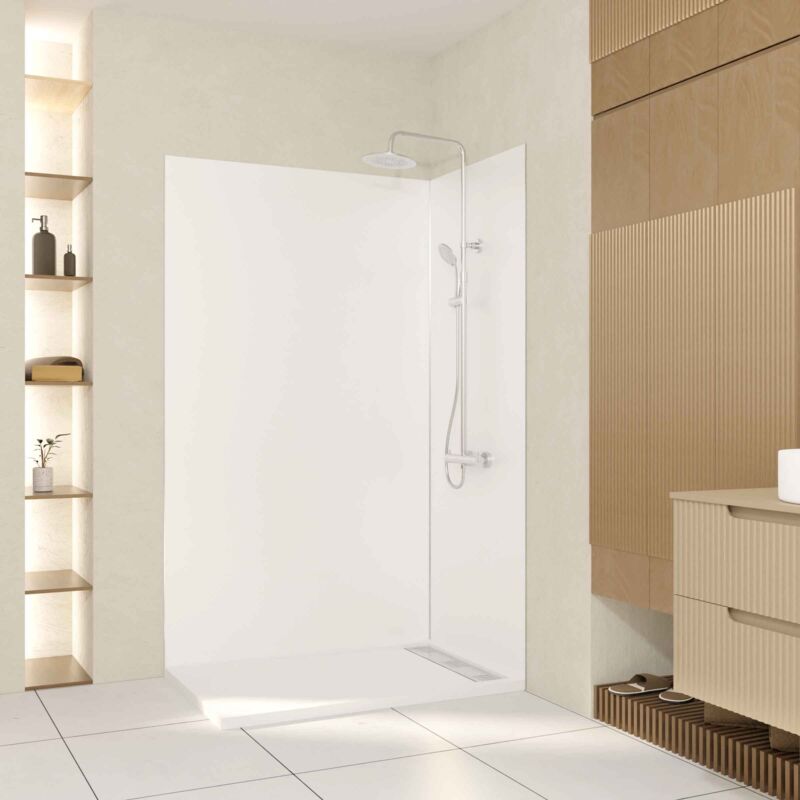 Pack 2 Panneaux Muraux en Aluminium Blanc 80+120x210 cm + Profilés Finition et Angle Chrome
