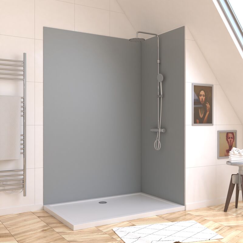 Pack 2 Panneaux Muraux en Aluminium Silver 120+90x210 cm + Profilés Finition et Angle Chrome