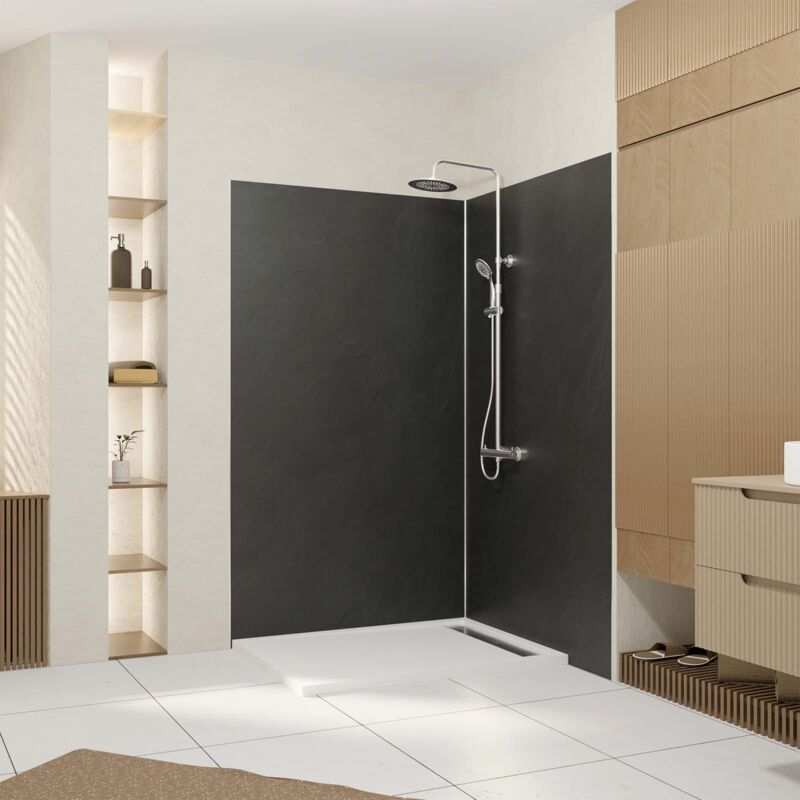 Pack 2 Panneaux Muraux Pierre Adoise 120+90x210 cm + Profilés Finition et Angle Chrome