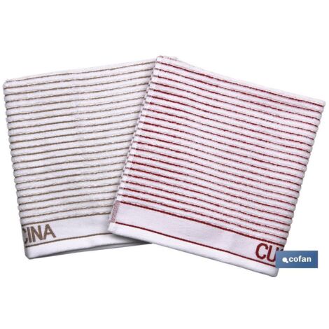 Pack 2 paÑos cocina 50x50 beige/rojo modelo syrah