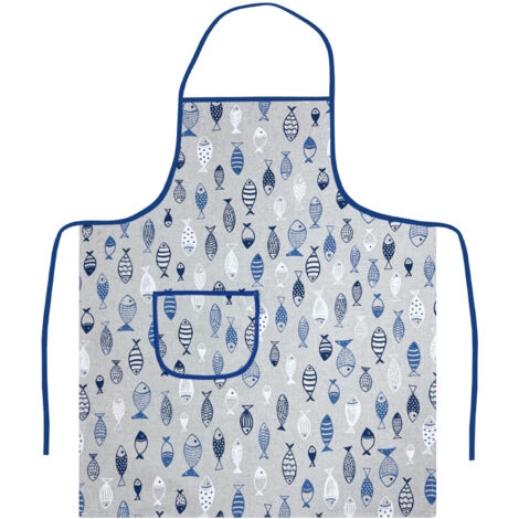 Pack 2 Pezzi Grembiule Alto Pettorina Cucina Chef Casa Con Tasche Pesci Azzurro