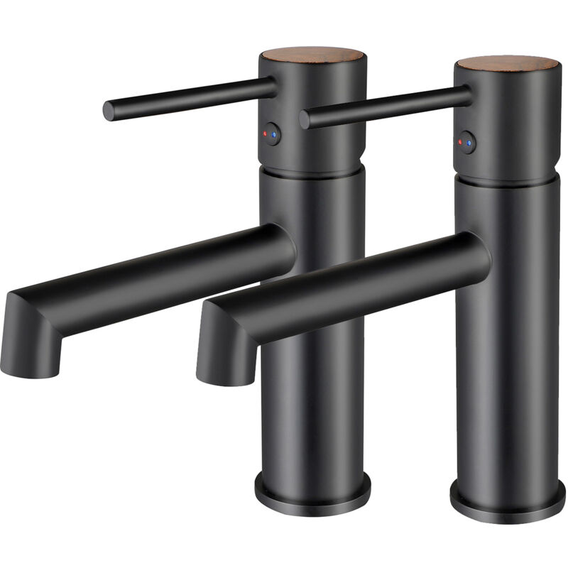 K2O - Pack 2 Robinets de Lavabo Mitigeur Lusso Zen 16,5x5x18,5 cm Noir Mat, Aérateur Incorporé et Mécanisme à Cartouche Céramique