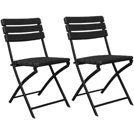Pack 2 Sillas Plegables Efecto Madera Negro 55x46x81cm 7house