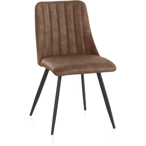 Pack 2 Sillas Tapizadas En Polipiel Marron Con Patas De Metal