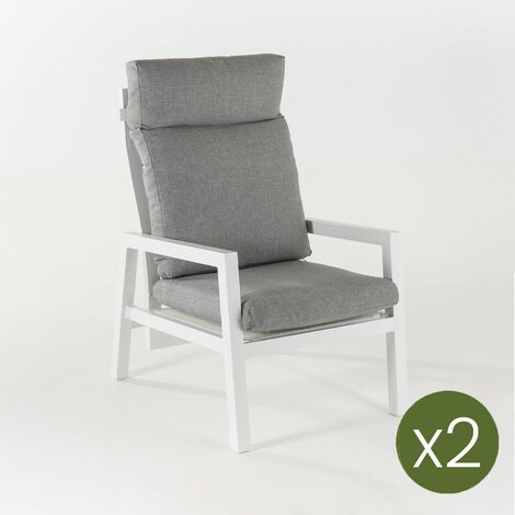 Pack 2 sillones de jard n reclinable con sistema hidr ulico, Aluminio reforzado color blanco, Altura sill n 112 cm, Cojines en c