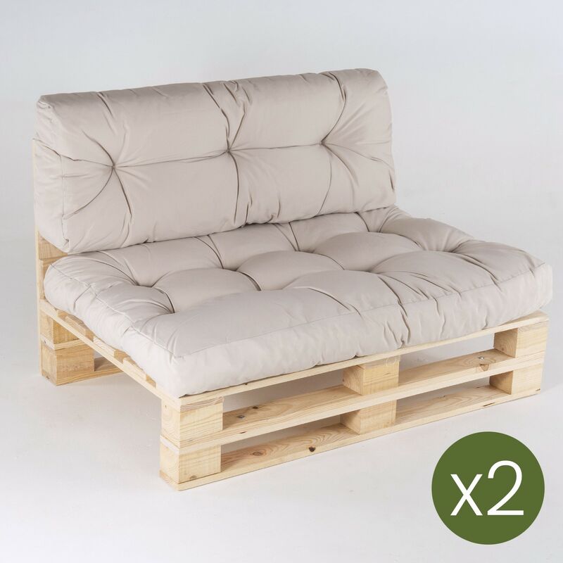 

Pack 2 sofÃƒÂ¡s para palets + 2 cojÃƒÂ­n de asiento 80x120x16 cm + 2 cojÃƒÂ­n respaldo 42x120x16 cm | Color beige | Repelente al