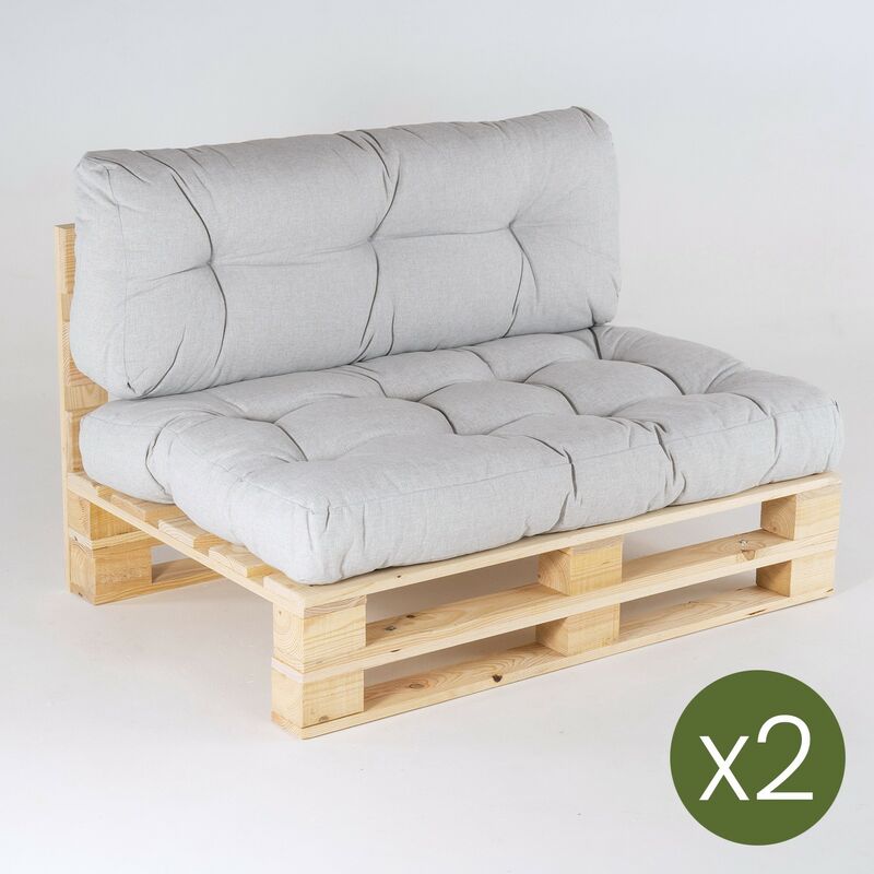 

Pack 2 sofÃƒÂ¡s para palets + 2 cojÃƒÂ­n de asiento 80x120x16 cm + 2 cojÃƒÂ­n respaldo 42x120x16 cm | Olefin color gris claro |