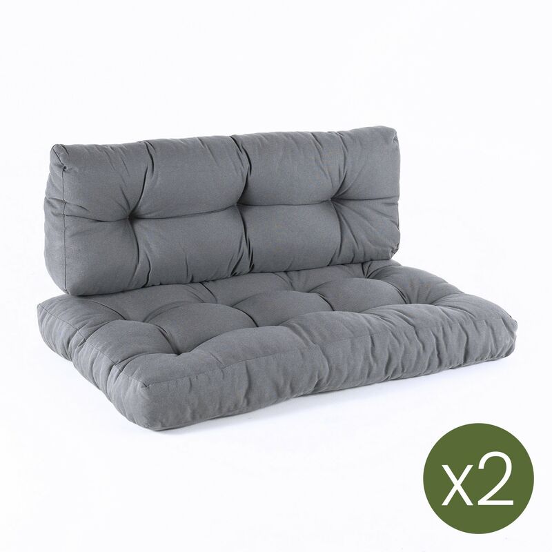 

Pack 2 cojines para palets | CojÃƒÂ­n de asiento 80x120x16 cm + cojÃƒÂ­n respaldo 42x120x16 cm | Olefin color gris | Repelente a