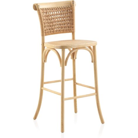 Pack 2 taburetes de madera de olmo con asiento y respaldo trenzados