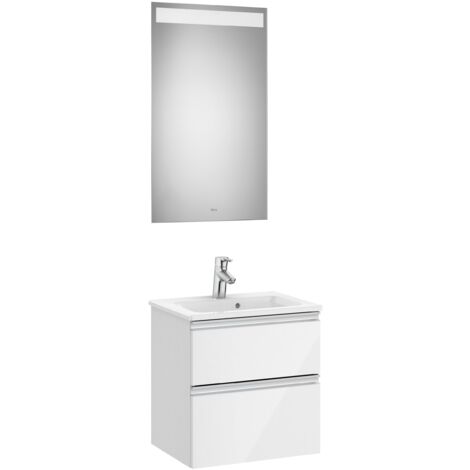 Pack 2 tiroirs 500 mm + lavabo + miroir LED THE GAP - ROCA Couleur : Blanc brillant