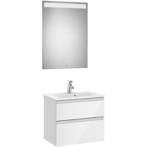 Pack 2 tiroirs 600 mm + lavabo + miroir LED THE GAP - ROCA Couleur : Blanc brillant