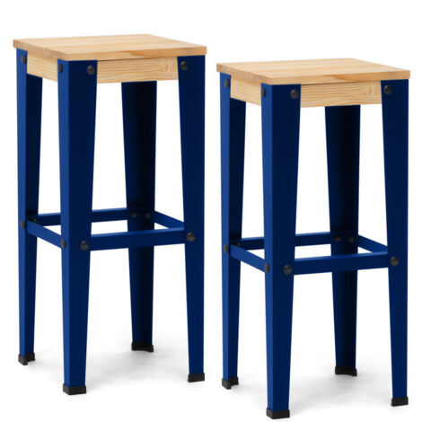 Pack 2 Uds. Taburetes Lunds Azules en madera maciza de pino acabado natural estilo nórdico industrial Box Furniture