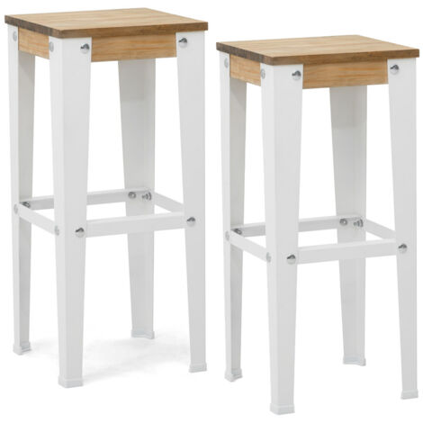 Pack 2 Uds. Taburetes Lunds Blancos en madera maciza de pino acabado envejecido estilo industrial Box Furniture