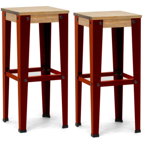 Pack 2 Uds. Taburetes Lunds Rojos en madera maciza de pino acabado vintage estilo industrial Box Furniture