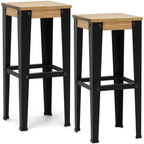 Pack 2 Unidades. Taburetes Lunds Alto, negros fabricado en madera de pino maciza acabado vintage Box Furniture