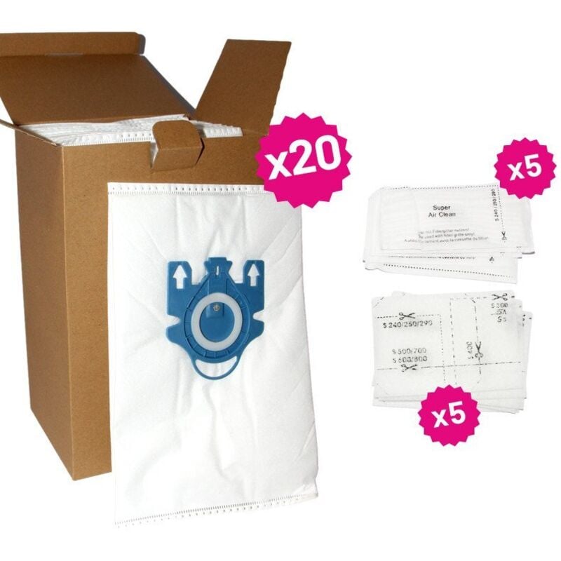 Pack 20 sacs gn + 5 filtres poussiere + 5 filtres moteur Fideale 5401101000428