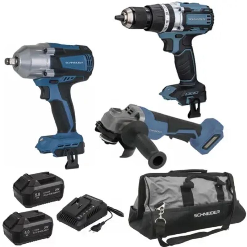Schneider - Pack 20V perceuse visseuse clé à choc meuleuse