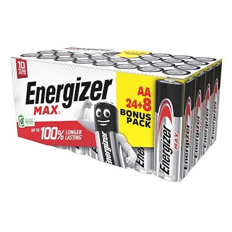 Pack 24 piles alcaline Energizer Max AA LR06 + 8 offertes