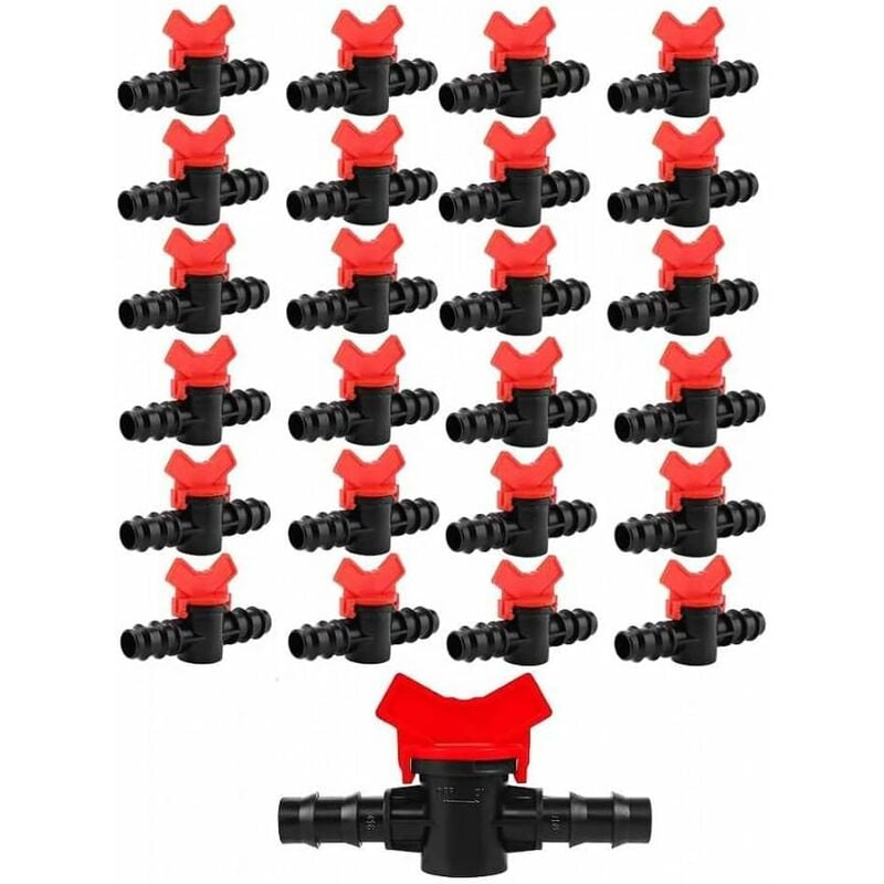 [Pack 25] Vanne de commutateur d'irrigation à goutte, interrupteur de vanne de tuyau 16mm, clé de passe. Vanne d'irrigation goutte à goutte