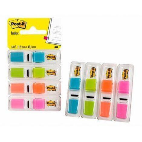 PACK 3+1 DISPENSADORES X 35 MARCADORES INDEX PEQUEÑOS 11,9X43,2MM COLORES SURTIDOS TRANSLÚCIDOS 683-4ABB POST-IT 7100019101